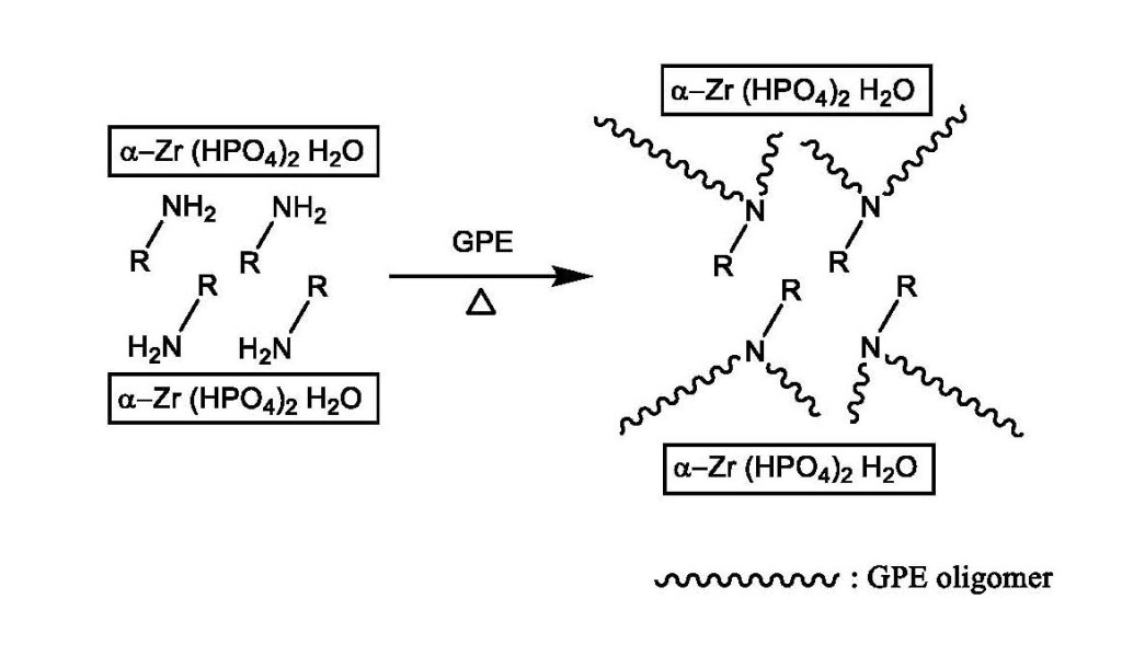 Alkylamines-intercalated {Alpha}-zirconium phosphate as latent thermal anionic initiators