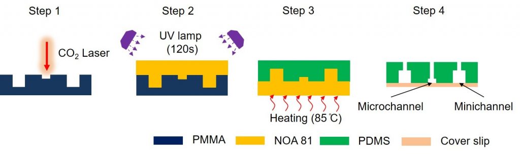 Rapid prototyping of single-layer microfluidic PDMS devices with abrupt depth variations under non-clean-room conditions by using laser ablation and UV-curable polymer. Advances in Engineering