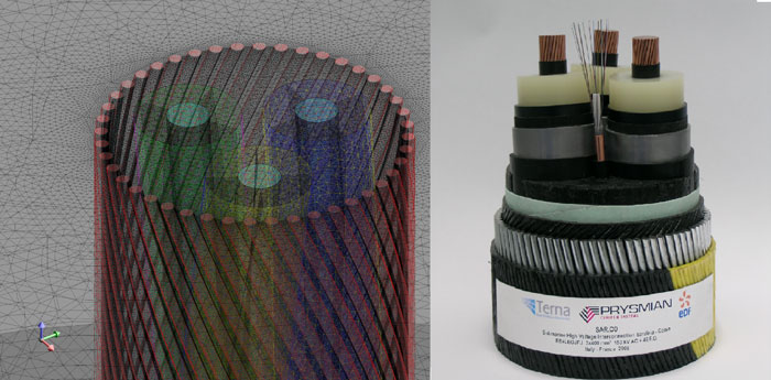 Core laying pitch-long 3D finite element model of an AC three-core armoured submarine cable with a length of 3 meters. Advances in Engineering
