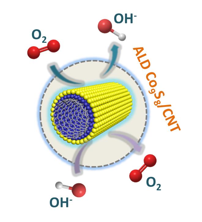 Atomic-layer-deposited ultrathin Co9S8 on carbon nanotubes an efficient bi-functional electro-catalyst for oxygen evolution reduction reactions rechargeable Zn–air batteries