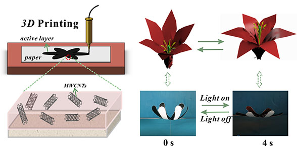 3D printing of shape changing composites for constructing flexible paper-based photothermal bilayer actuators